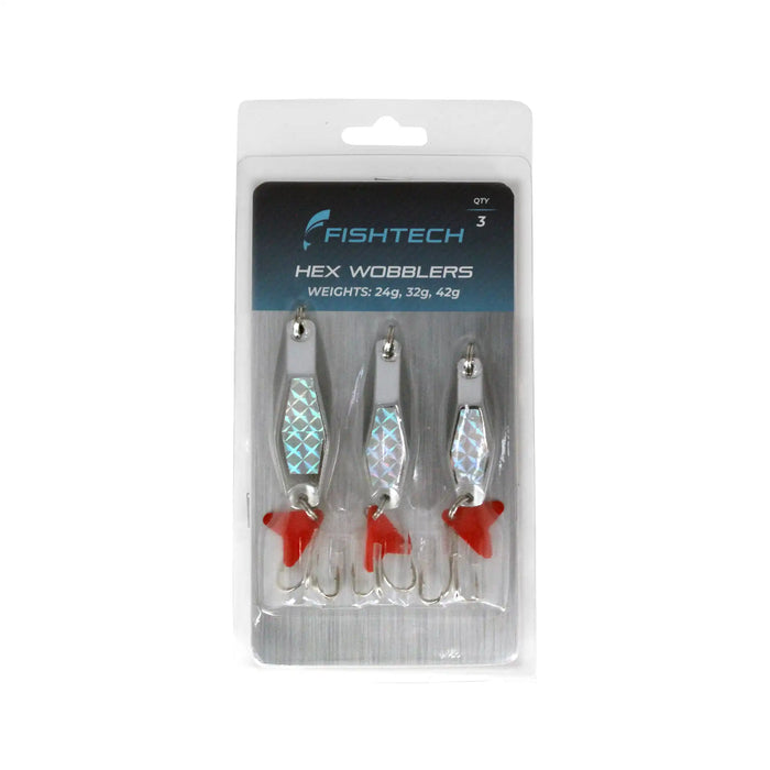 Fishtech Hex Wobblers Value 3-Pack Light in packaging