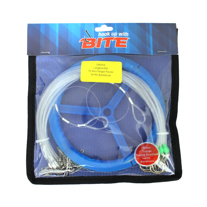 Bite Drone Longline Set Traces with Backbone and Hand Reel Standard Tubing in Mesh Storage Bag