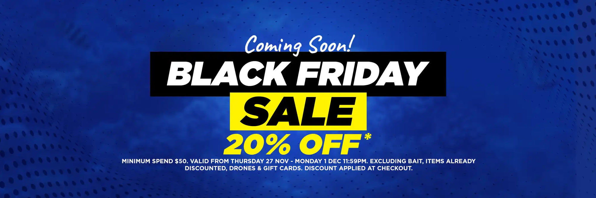 Black Friday sale advertisement with text on a blue background