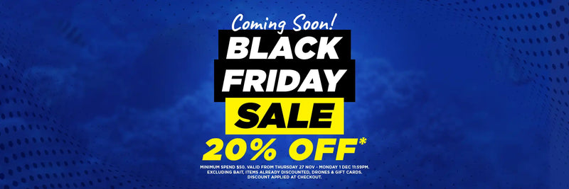 Black Friday sale promotion with 20% off on a blue background