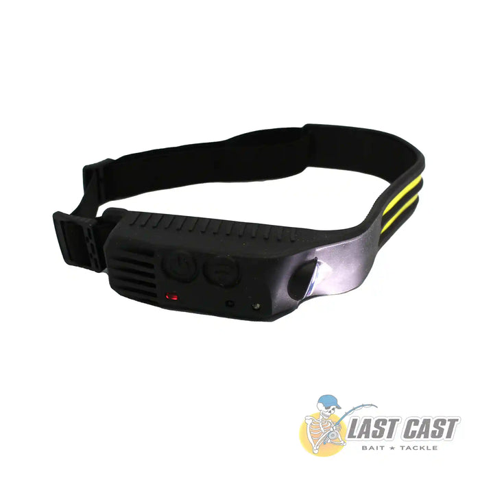 COB Rechargeable Headlamp 350 Lumens Angle Right Flashlight On