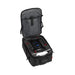An open black soft-sided drone backpack carrying case, shown on a white background. Inside the padded compartment is a black quadcopter drone with red accents, a white propeller, and a blue AEE Condor PRO Logo.