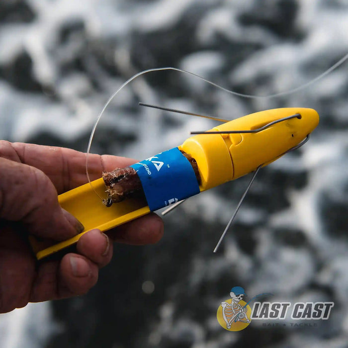 DaCinka long distance casting breakaway sinker 5oz in use with biodegradable tape and bait