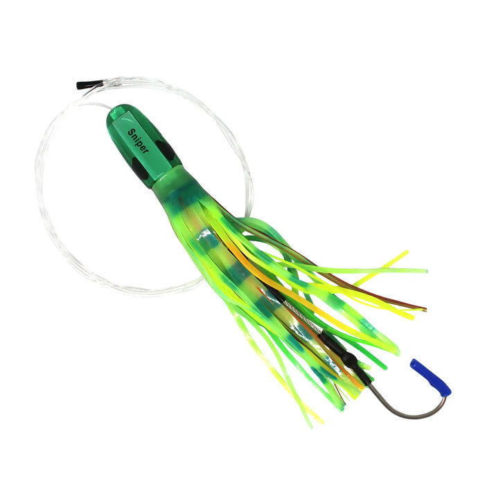 Fatboy Lures Tuna Fishing Pre-Rigged 5 Pack Sniper with Green and Yellow Skirt