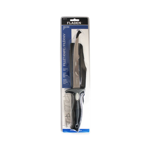 Fladen Filleting Fishing Knife with Stainless Steel Blade and Sheath 18cm in Packaging