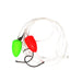 A fishing jig set featuring two bright colored floats, one neon green and one red, attached to clear fishing line and a black hook, shown on a plain white background.