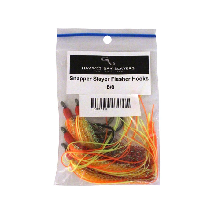 Pack of Snapper Slayer Flasher Hooks with colorful flashers on a white background