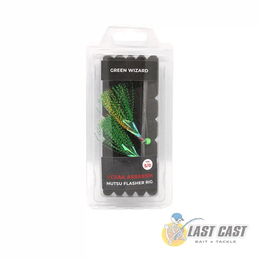 Ocean Assassin 2-Hook Mutsu Flasher Rig 5/0 Green Wizard in Packaging