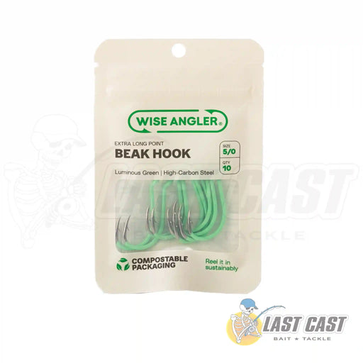 Wise Angler Beak Hook Extra Long Point in Luminous Green in Recycable Packaging Size 5_0