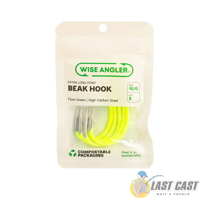 Wise Angler Beak Hook Extra Long Point in Fluorescent Green in Packaging Size 10_0