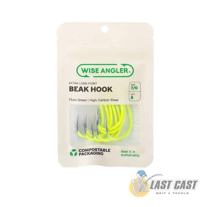 Wise Angler Beak Hook Extra Long Point in Fluorescent Green in Packaging Size 7_0