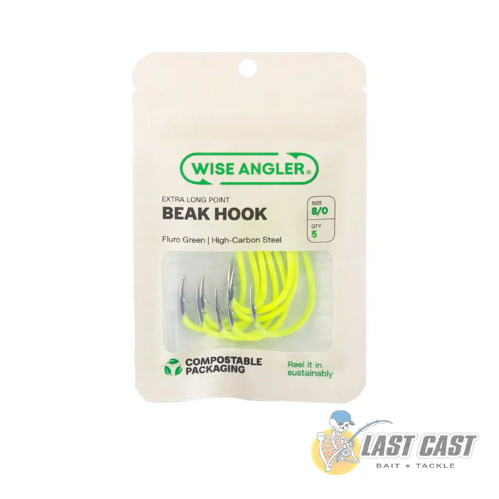 Wise Angler Beak Hook Extra Long Point in Fluorescent Green in Packaging Size 8_0