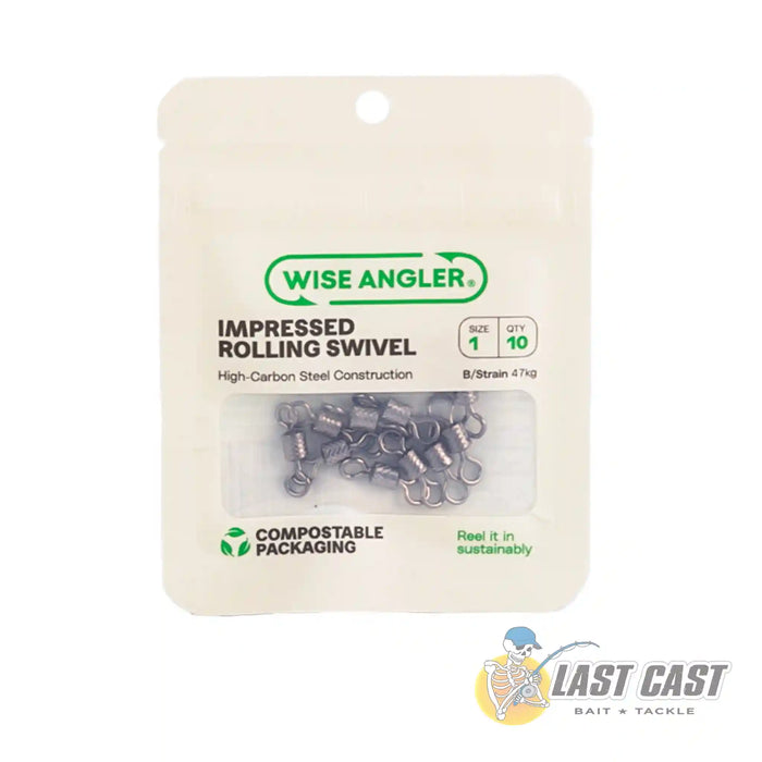 Wise Angler Impressed Rolling Swivel in Packaging Size 1